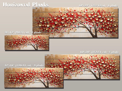 Red Gold Wood Print – Abstract Tree Wall Art On Natural Wood Panels