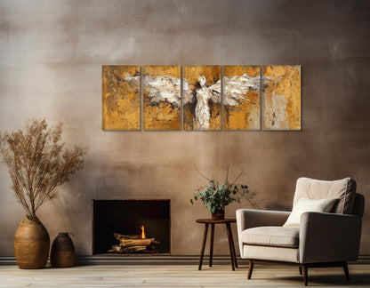 Abstract Angel Silhouette Canvas Print, Religious Wall Art, Christian Bedroom Wall Decor, Framed and Ready to Hang