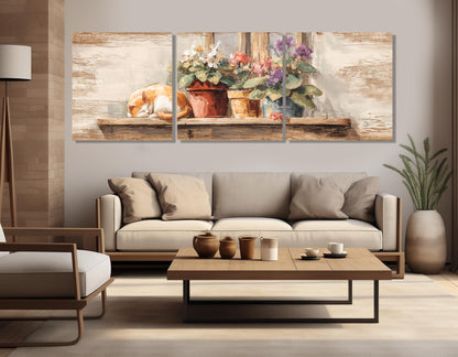 Sleeping Cat Canvas Print – Rustic Farmhouse Decor | Framed Canvas Wall Art