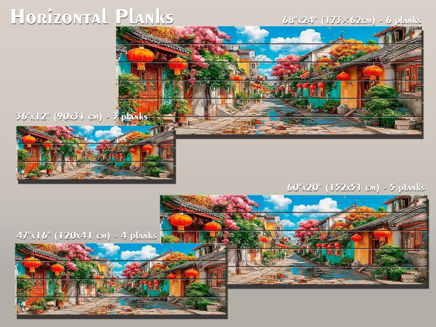 Old Shanghai Wood Wall Art, Chinese Street Scene Print on Wood