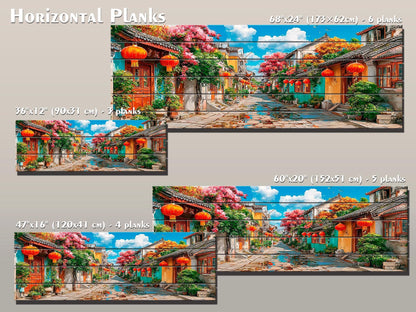 Old Shanghai Wood Wall Art, Chinese Street Scene Print on Wood