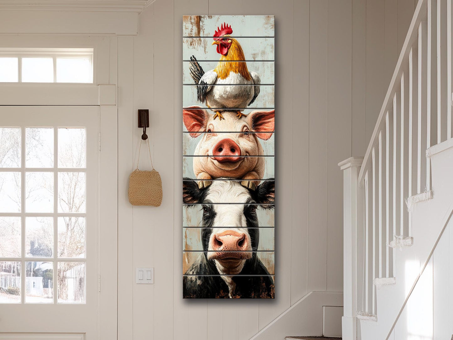 Farm Animal Wall Art – Rustic Farmhouse Decor Wooden Farm Print on Wood Planks