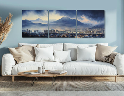 Misty Quito Canvas Print – Abstract Quito Skyline Painting | Framed & Ready to Hang