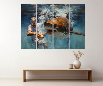 Water Polo Canvas Print – Abstract Water Polo Wall Art with Shark, Framed & Ready to Hang
