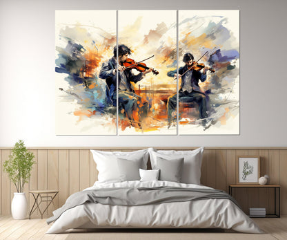 Abstract Violinists Painting - Framed Canvas Art | Classical Music Wall Decor
