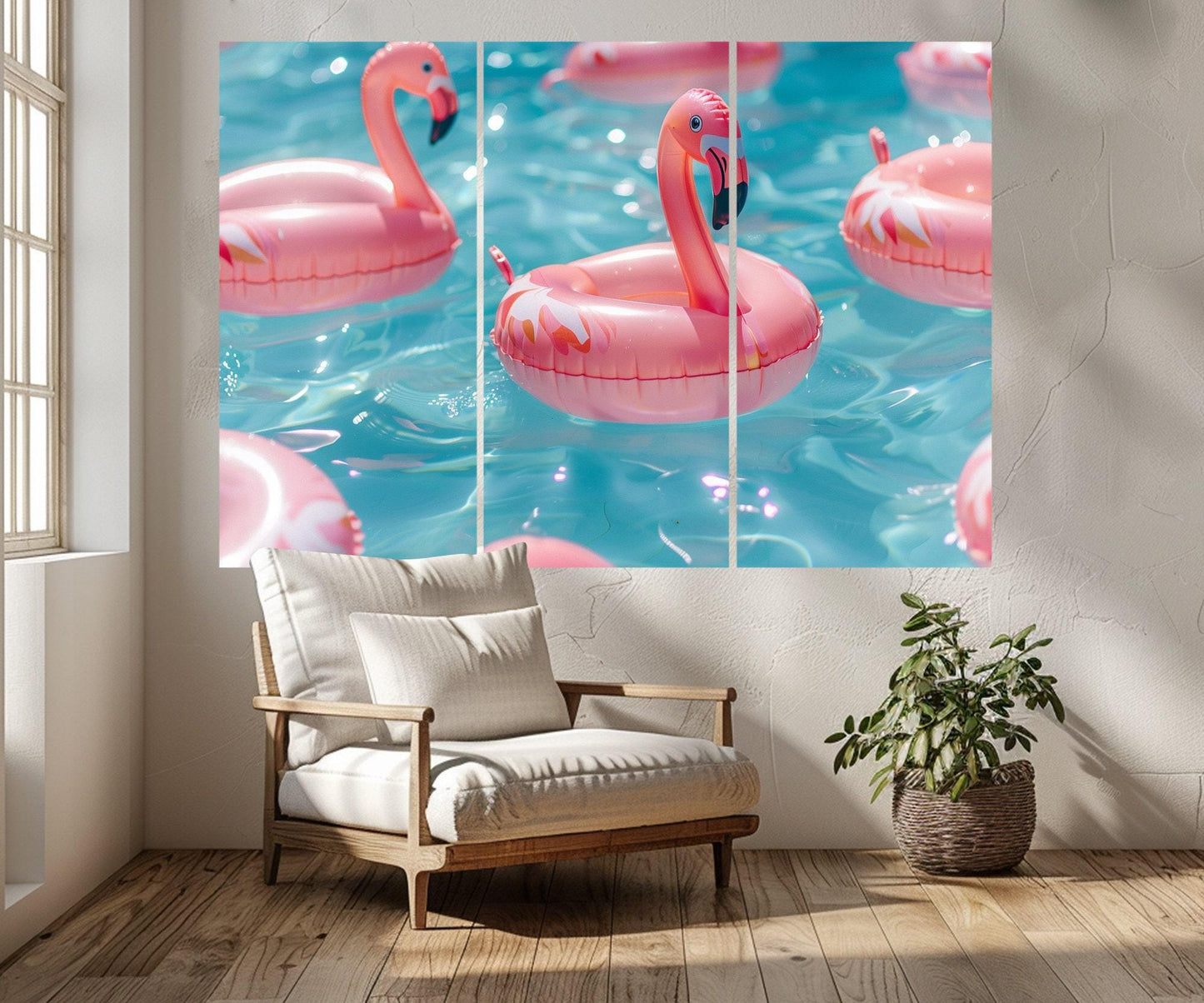 Pink Flamingo Canvas Print – Swimming Pool Wall Art | Framed Summer Decor