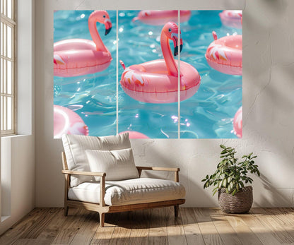 Pink Flamingo Canvas Print – Swimming Pool Wall Art | Framed Summer Decor
