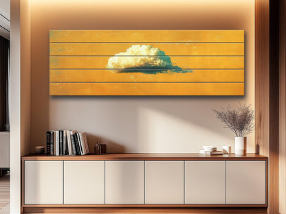 Natural Wood Wall Art - Canary Yellow Retro Print on Rustic Wood Planks