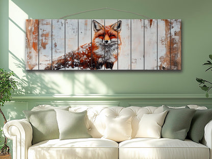 Wood Wall Art - Rustic Red Fox Print on Natural Wood | Forest Animal Decor