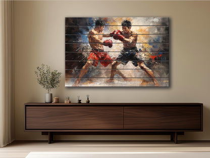 Abstract Muay Thai Painting Printed on Wood, Muay Thai Wall Art,  Martial Arts Print on Wood, MMA Wall Art, Gym Wall Decor, Wood Wall Art
