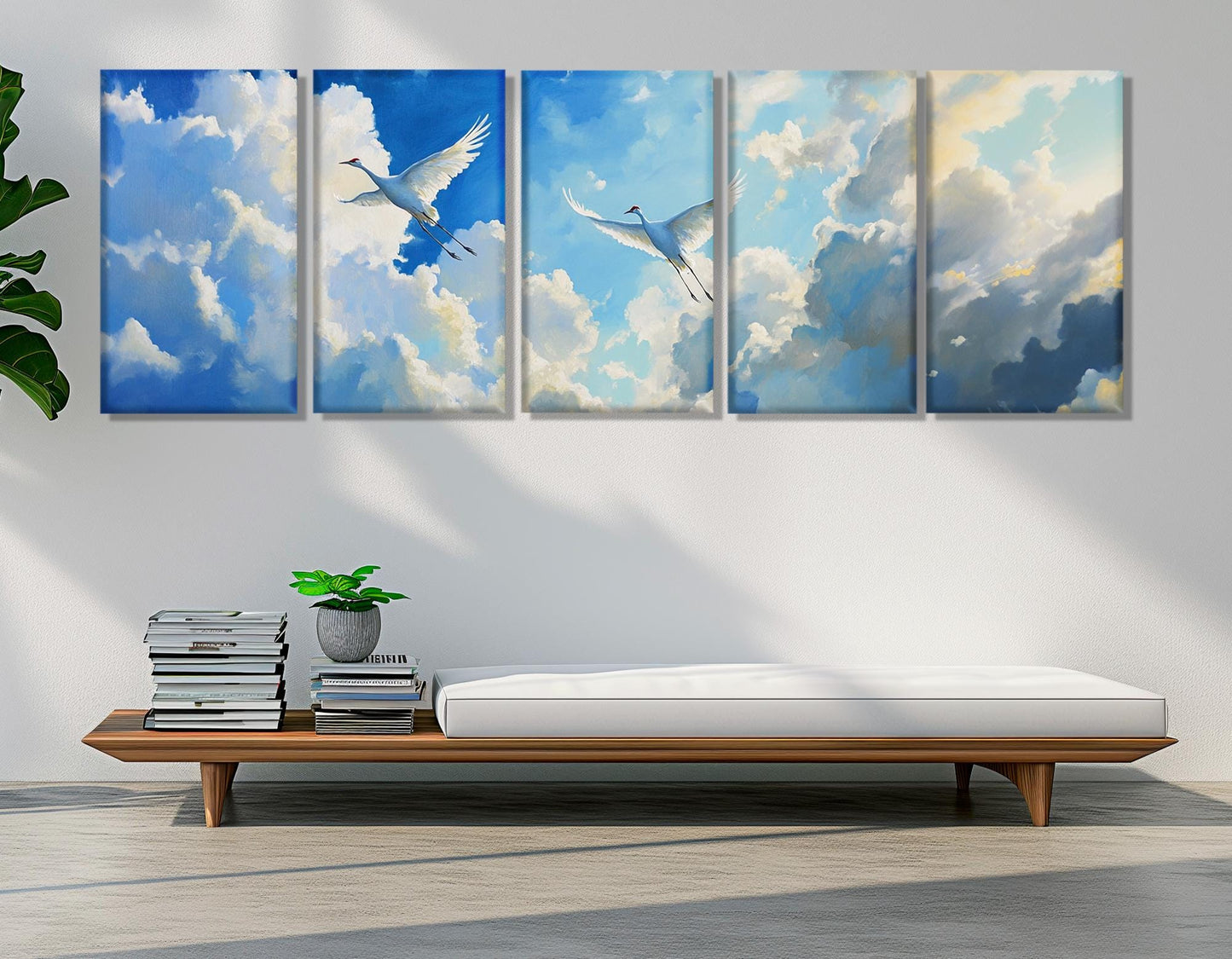 Cranes Wall Art – Soaring Bird Artwork on Large Gallery Wrapped Canvas Print