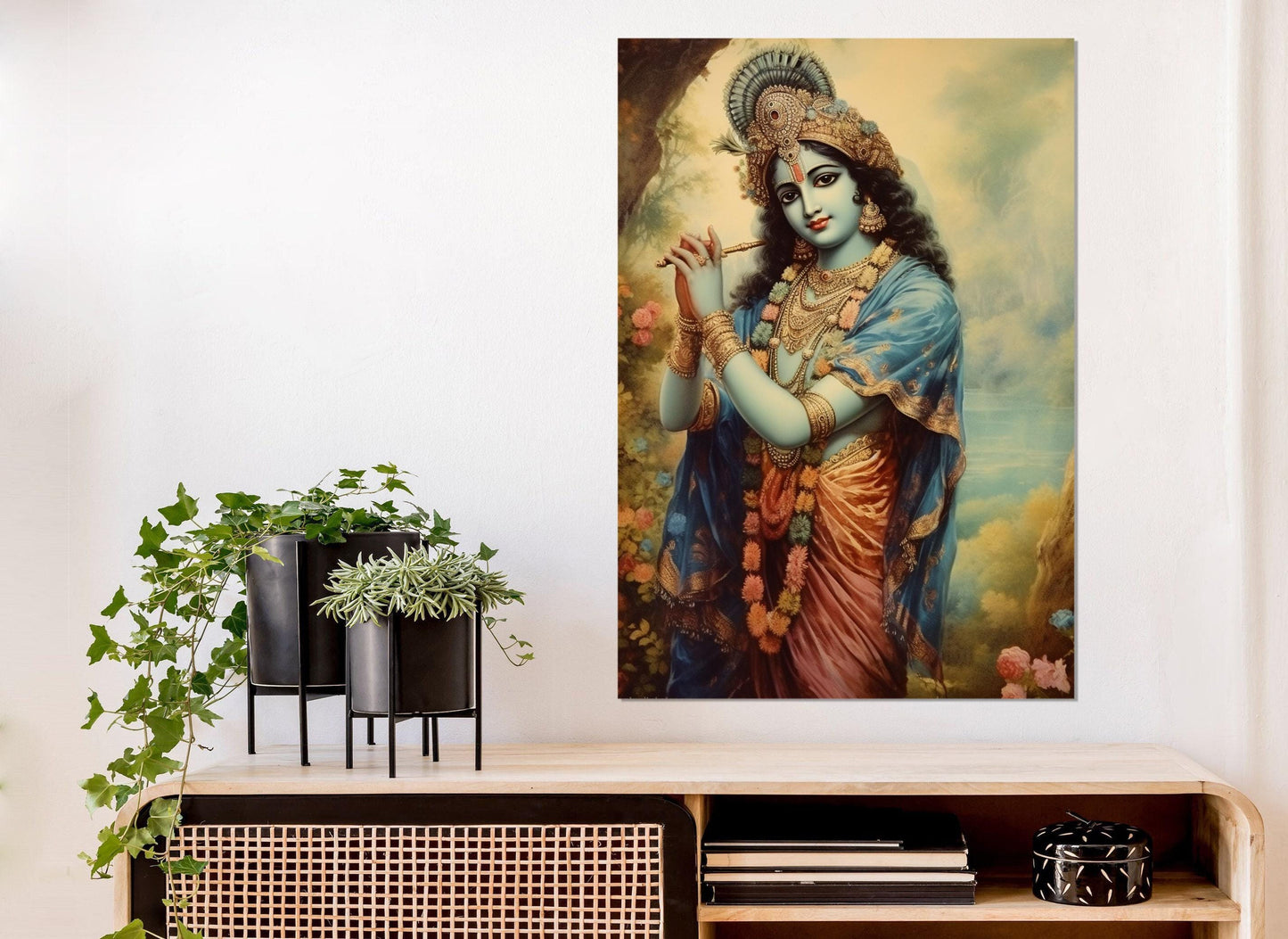 Lord Krishna Canvas Print, Indian Hindu God Painting, Indian Wall Art, Indian God Poster, Framed and Ready to Hang
