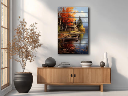 Rustic Cabin Wall Art – Autumn Landscape Print on Wood | Farmhouse Wall Decor