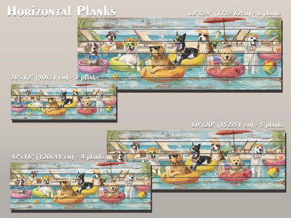 Dog Pool Wall Art – Funny Dog Painting On Rustic Wood For Summer Pool Party