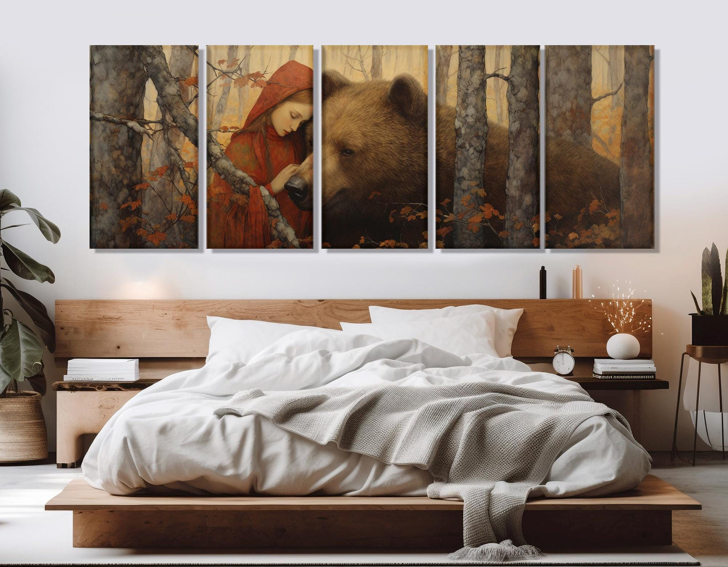 Woman and Bear Painting – Fantasy Wall Art | Framed Canvas Print Ready to Hang