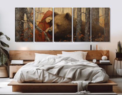 Woman and Bear Painting – Fantasy Wall Art | Framed Canvas Print Ready to Hang