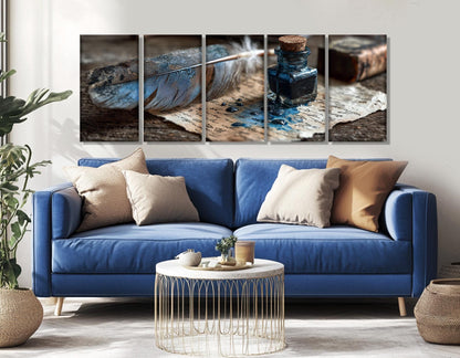 Scribe’s Quill and Inkpot Canvas Print, Writer Gift, Framed and Ready to Hang