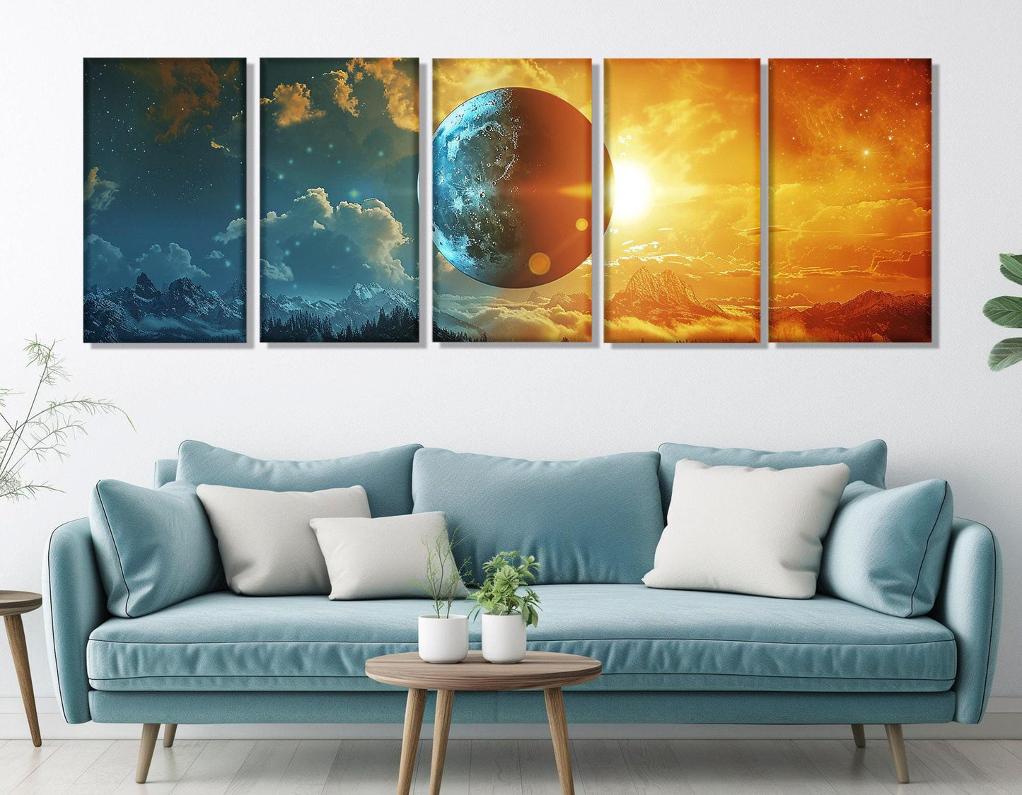 Abstract Day Night Canvas - High Quality Cotton Canvas Print | Moon Sun Wall Art