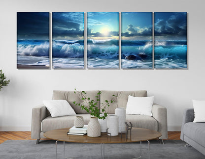 Sea Canvas Art - Large Ocean Waves Canvas Print | Panoramic Wall Art, Ready to Hang