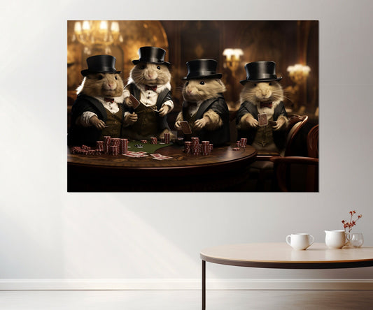Hamsters Playing Cards Canvas – Poker Wall Art | Framed Cotton Print Ready to Hang