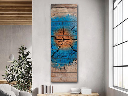 Tree Trunk Wall Art – Rustic Wood Decor With Blue Brown Rings & Natural Texture