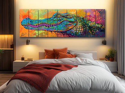 Abstract Crocodile, Alligator Graffiti Printed On Wood– Predators Wall Art