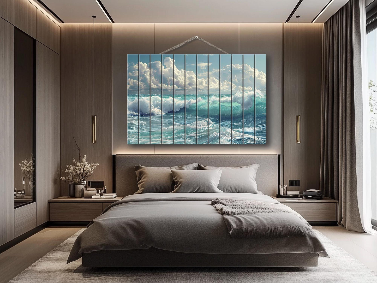 Rustic Wood Wall Art - Scenic Ocean Print on Wood, Sea Waves Painting, Ocean Waves Print, Ocean Wall Art, Sea Water Wall Art, Wooden Decor