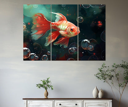Gold Fish Wall Art – Abstract Fish Painting on Gallery Wrapped Canvas, Ready to Hang
