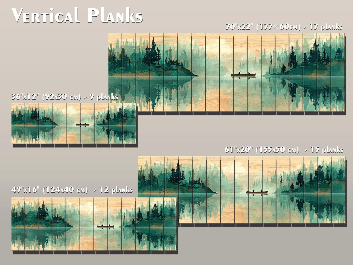 Canoe Waterfall Wall Art – Misty Forest Landscape Print on Wood with Rustic Cabin Decor