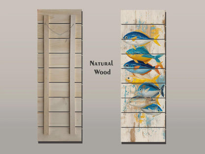 Nautical Wood Wall Art – Rustic Coastal Wall Decor With Colorful Fish Print