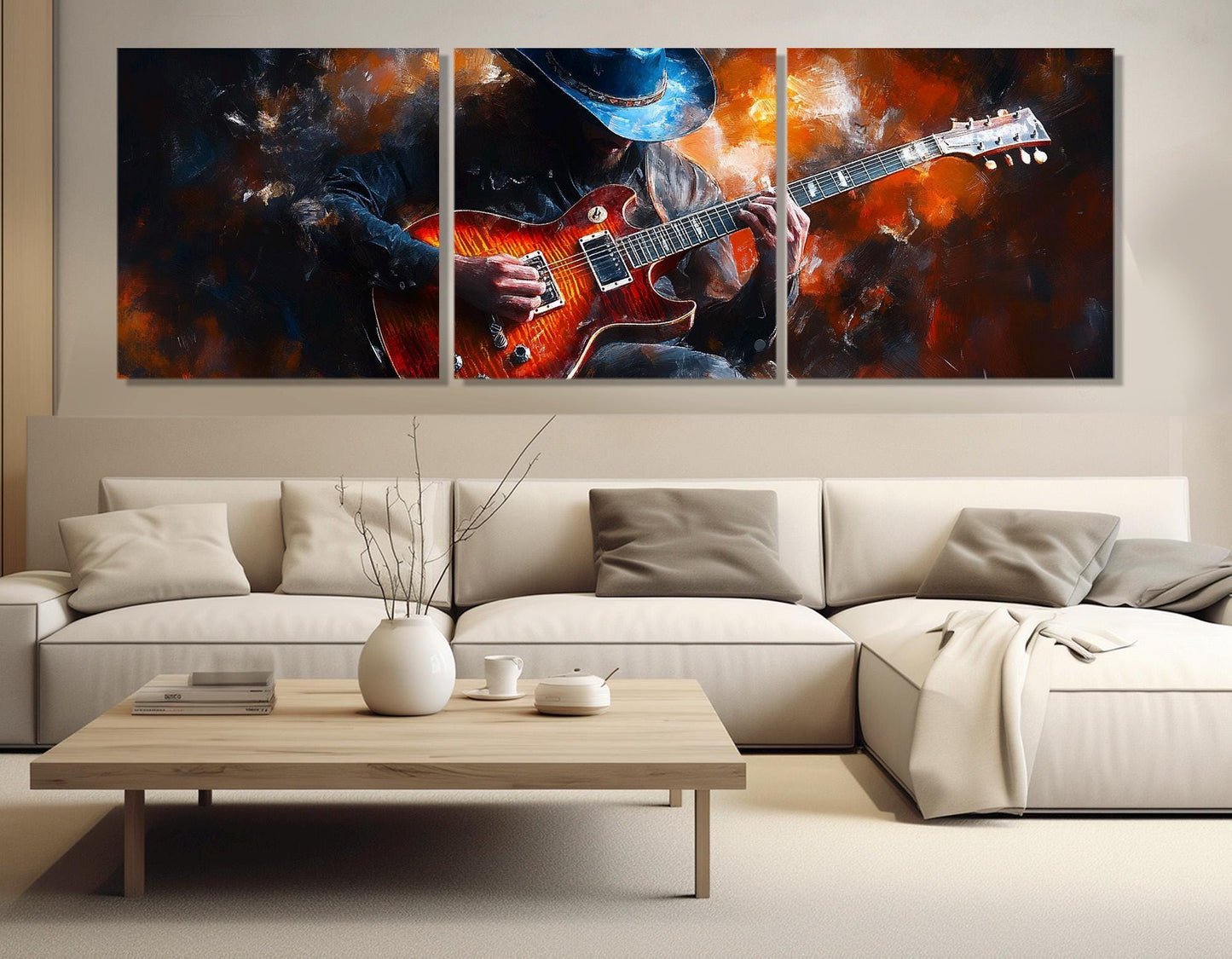 Guitar Player Painting Canvas Print, Abstract Guitar Wall Art, Jazz Club Decor, Guitar Player Gift, Music Wall Art, Framed and Ready to Hang