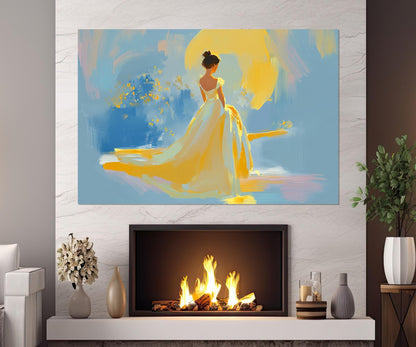 Yellow Dress Canvas Abstract Woman Painting Print – Framed Gallery Wrapped Art