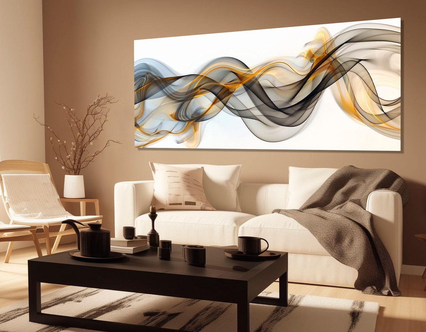 Abstract Fluid Canvas Print - Black and Gold Large Abstract Painting | Framed Canvas Art