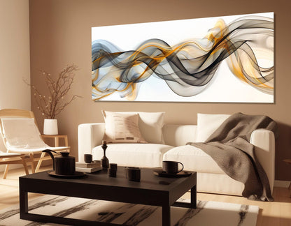 Abstract Fluid Canvas Print - Black and Gold Large Abstract Painting | Framed Canvas Art