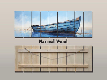Rustic Blue Boat Art – Natural Wood Wall Art | Coastal Decor, Ready to Hang