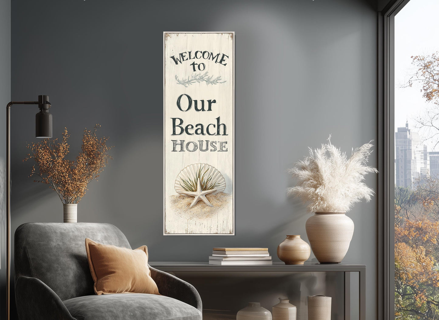 Beach House Wall Decor – Welcome Beach House Sign on Durable Cotton Canvas, Ready to Hang