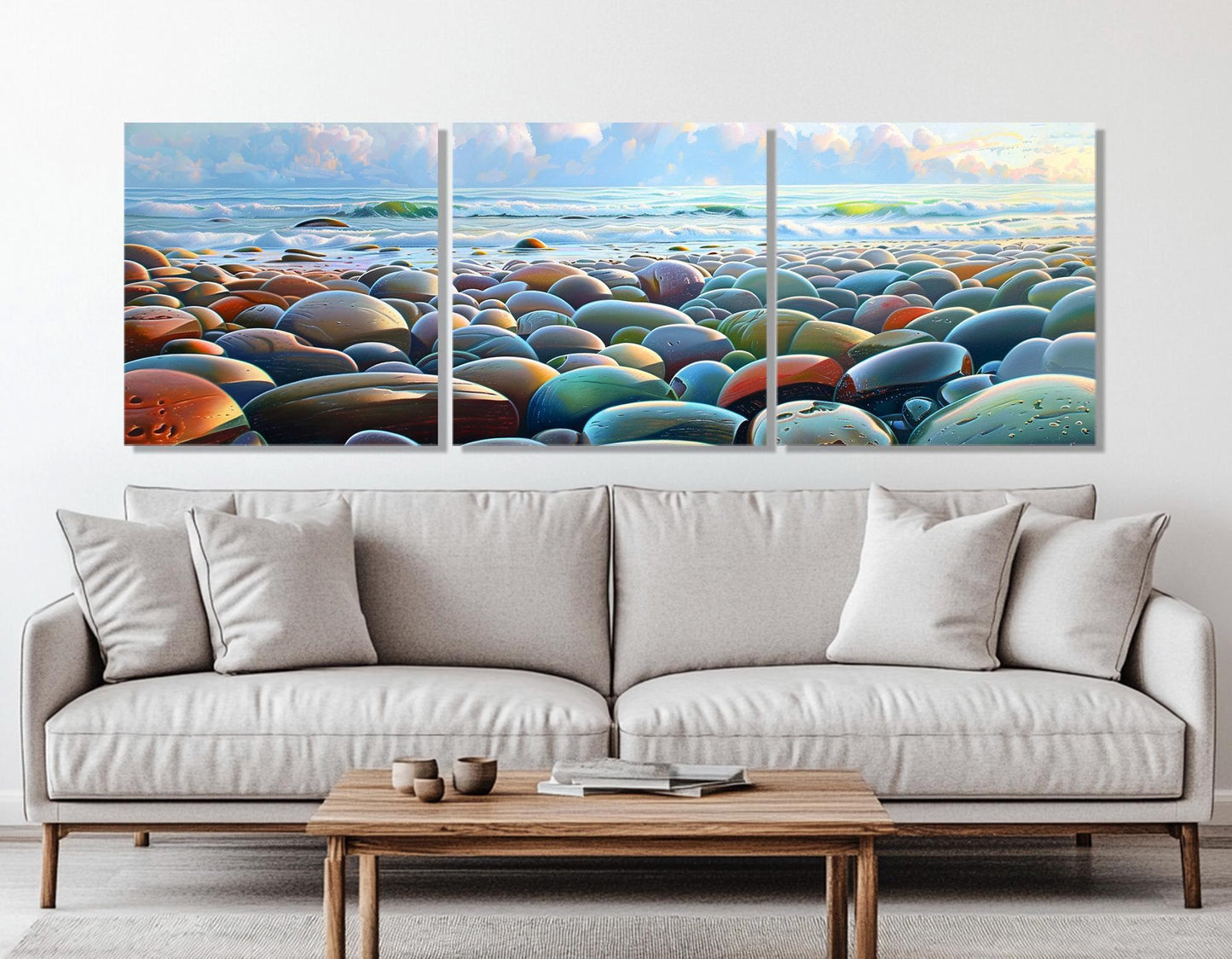Beach Pebbles Canvas Print – Colorful Abstract Beach Stones Wall Art, Ready to Hang