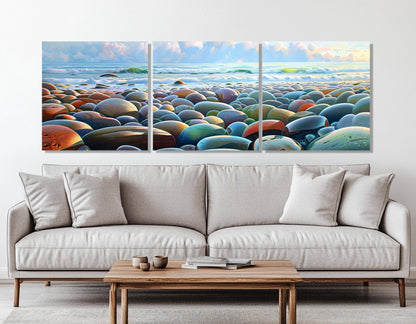 Beach Pebbles Canvas Print – Colorful Abstract Beach Stones Wall Art, Ready to Hang