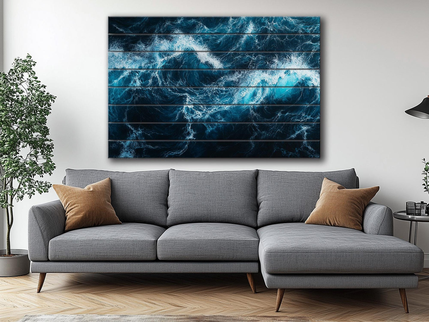 Ocean Wall Art – Deep Blue Waves Print on Wood | Rustic Nautical Decor