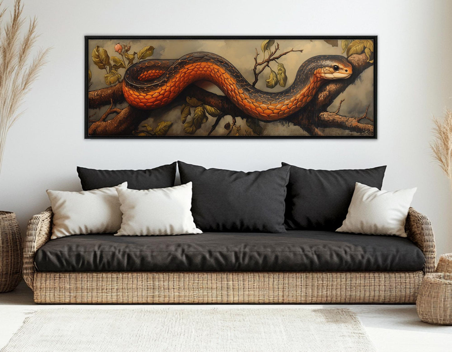 Vintage Snake Artwork Canvas - Framed Cotton Canvas Print | Red Snake Wall Art
