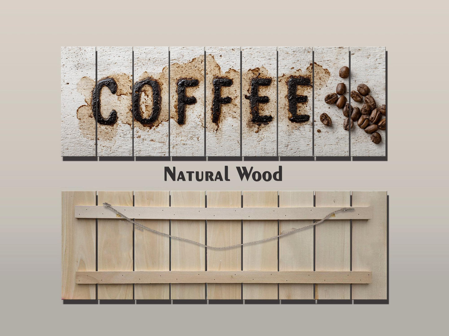 Coffee Art Print on Natural Wood – Kitchen Wall Decor