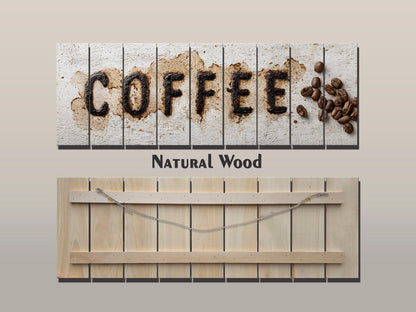 Coffee Art Print on Natural Wood – Kitchen Wall Decor