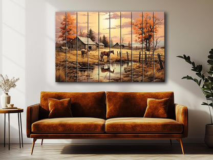Midwestern Landscape Wood Print - Farmhouse Style Wood Plank Artwork Decor
