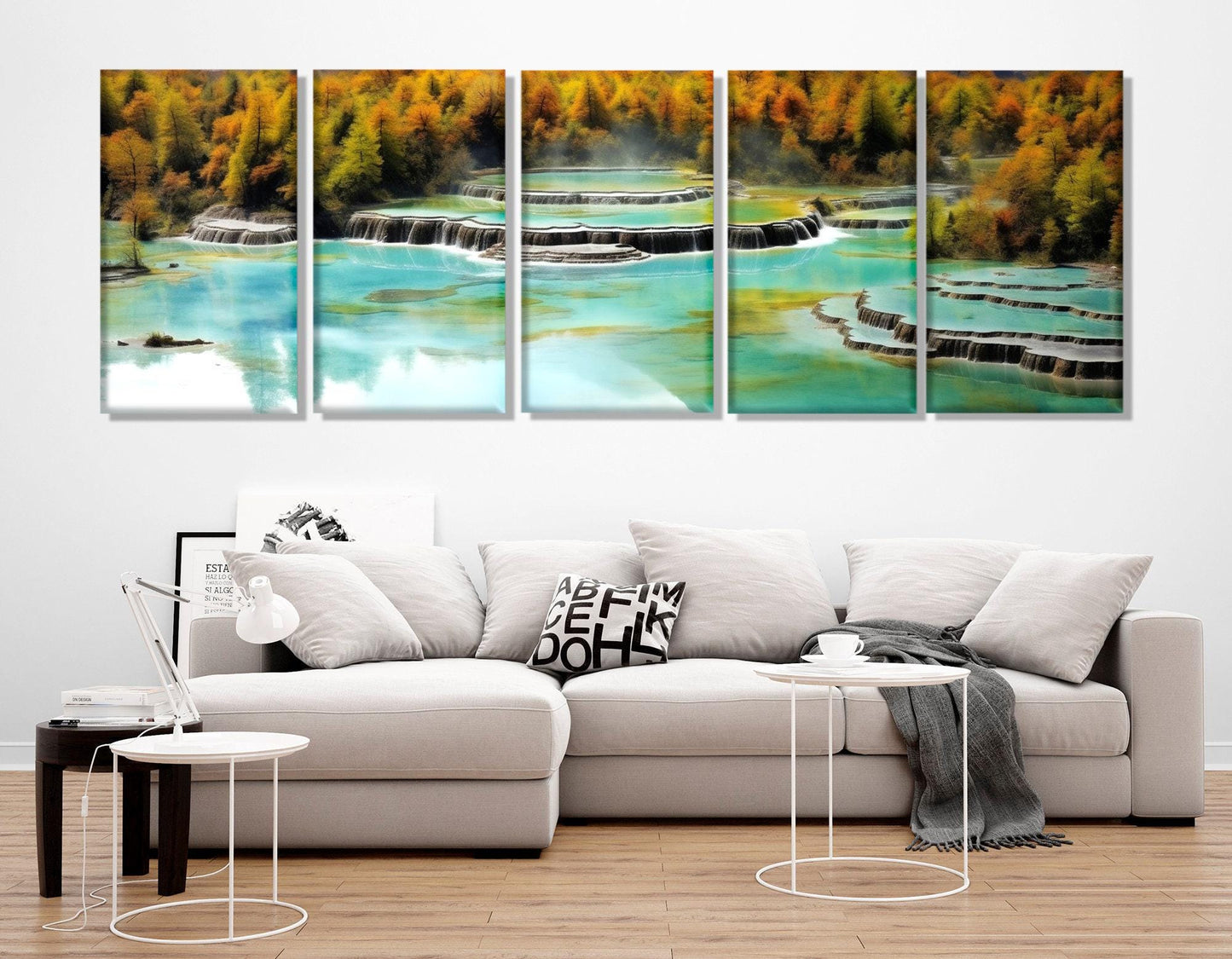 Huanglong Valley Canvas Print – Five Color Ponds Framed Wall Art, Large Asian Nature Painting