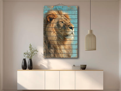 Wood Wall Art – Majestic Lion Wood Print | Rustic Wildlife Wall Decor