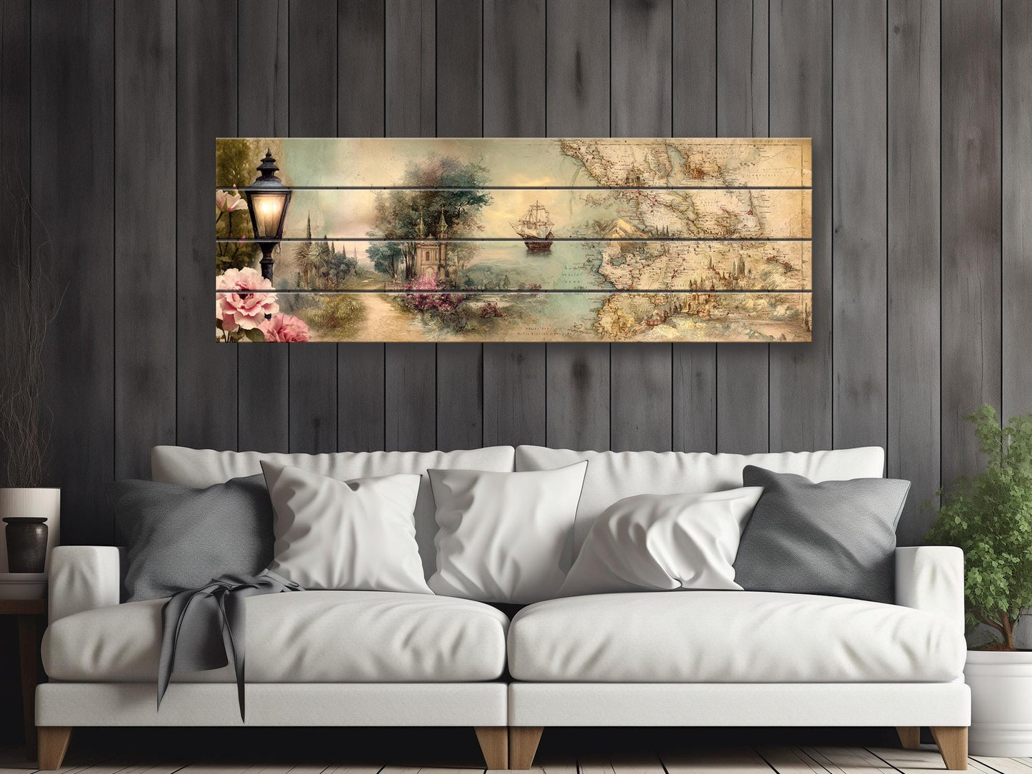 Golden Map Print – Rustic Wood Wall Art With Abstract Map Design On Pale Background