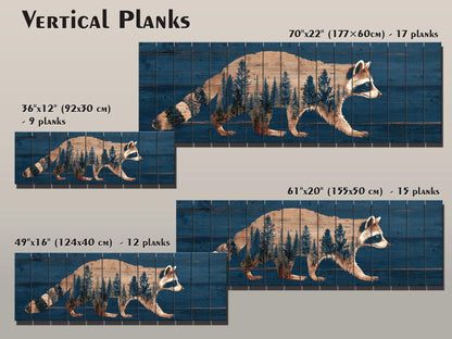 Raccoon Wall Art – Rustic Woodland Forest Silhouette on Natural Wood Planks