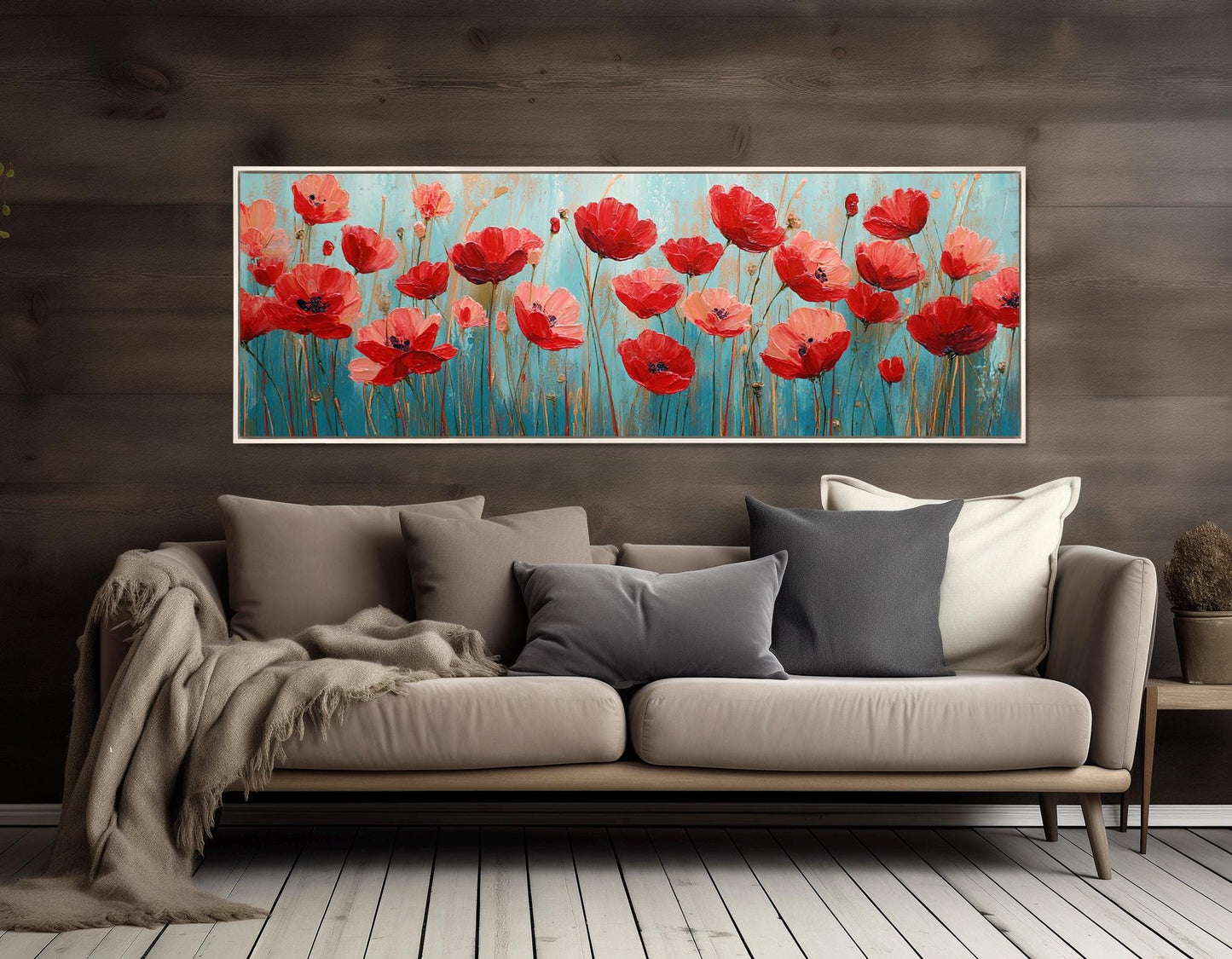 Field of Poppies Swaying in a Summer Breeze Canvas Print, Floral Wall Decor, Framed and Ready to Hang