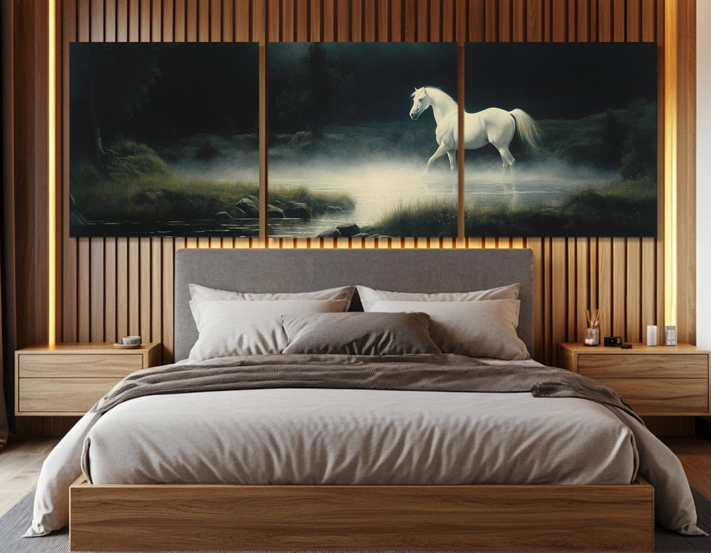 White Horse Canvas Print – Mystical Forest Horse Wall Art | Framed & Ready to Hang