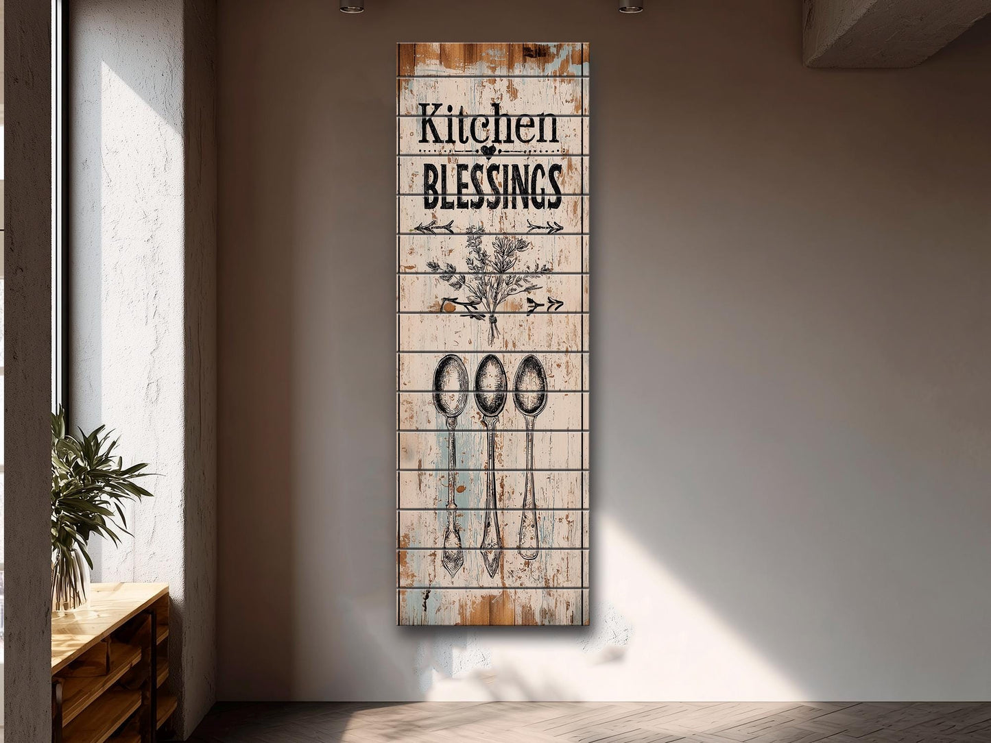 Rustic Kitchen Wall Art – Kitchen Blessings Print on Wood | Farmhouse Decor